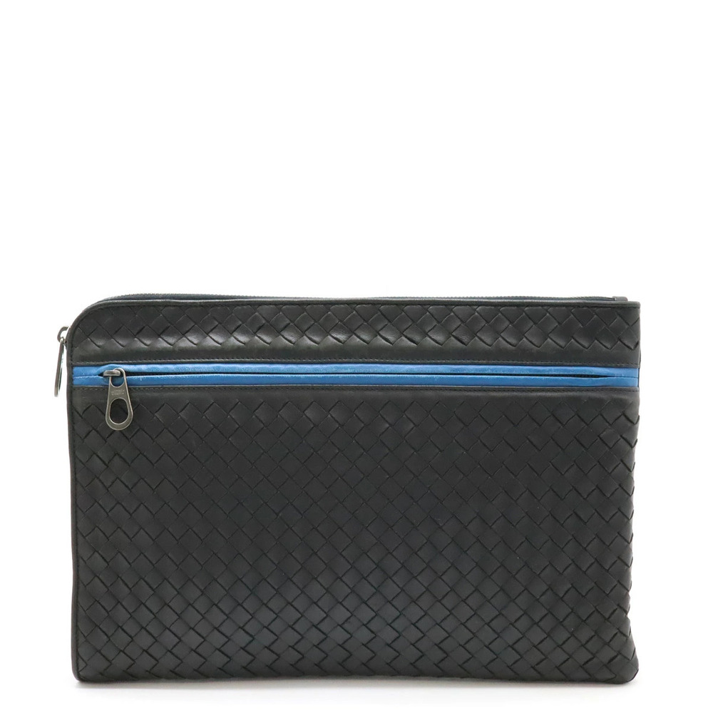 BOTTEGA VENETA Intrecciato Clutch Bag Shoulder Leather Black Blue